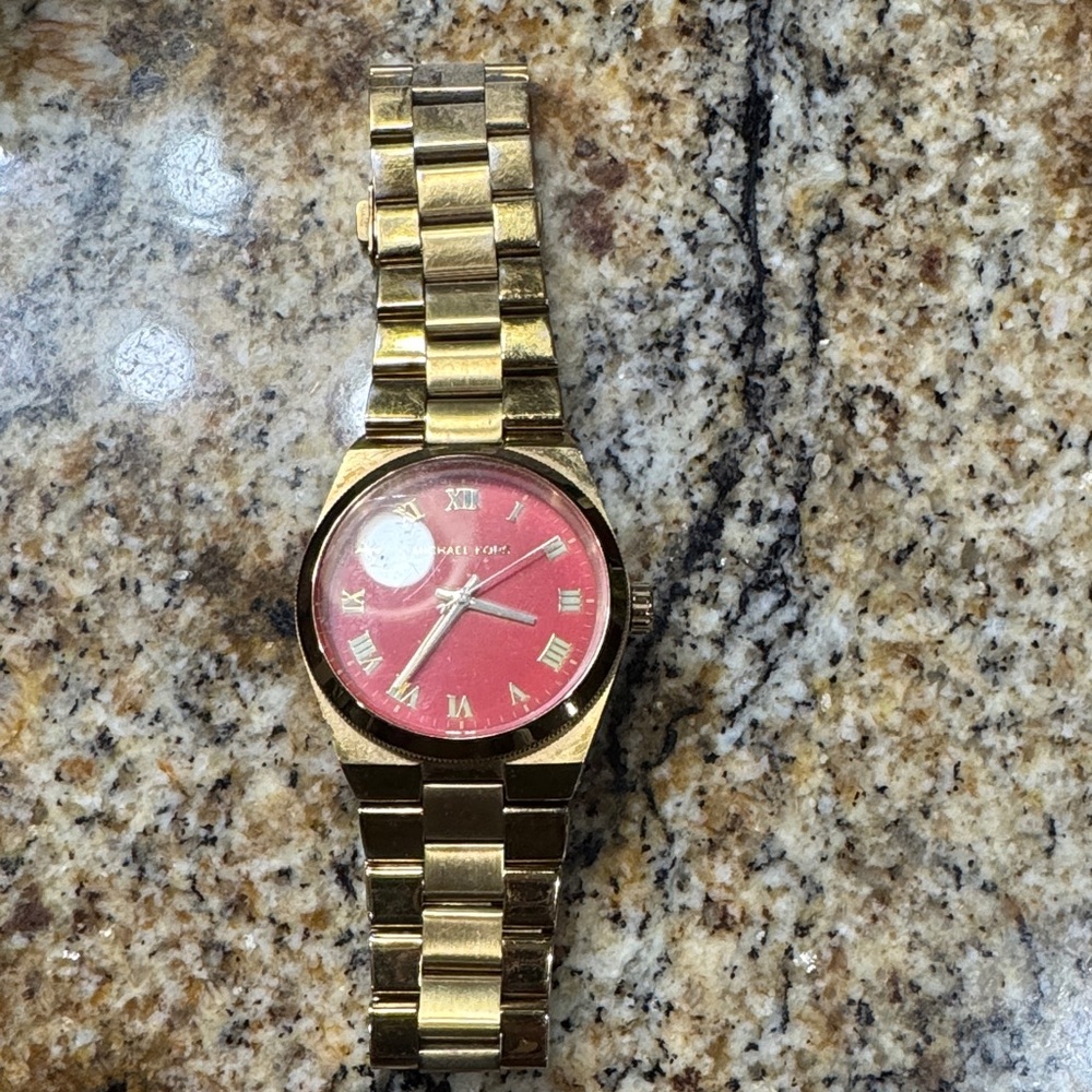 Michael Kors Gold Watch with Red Face